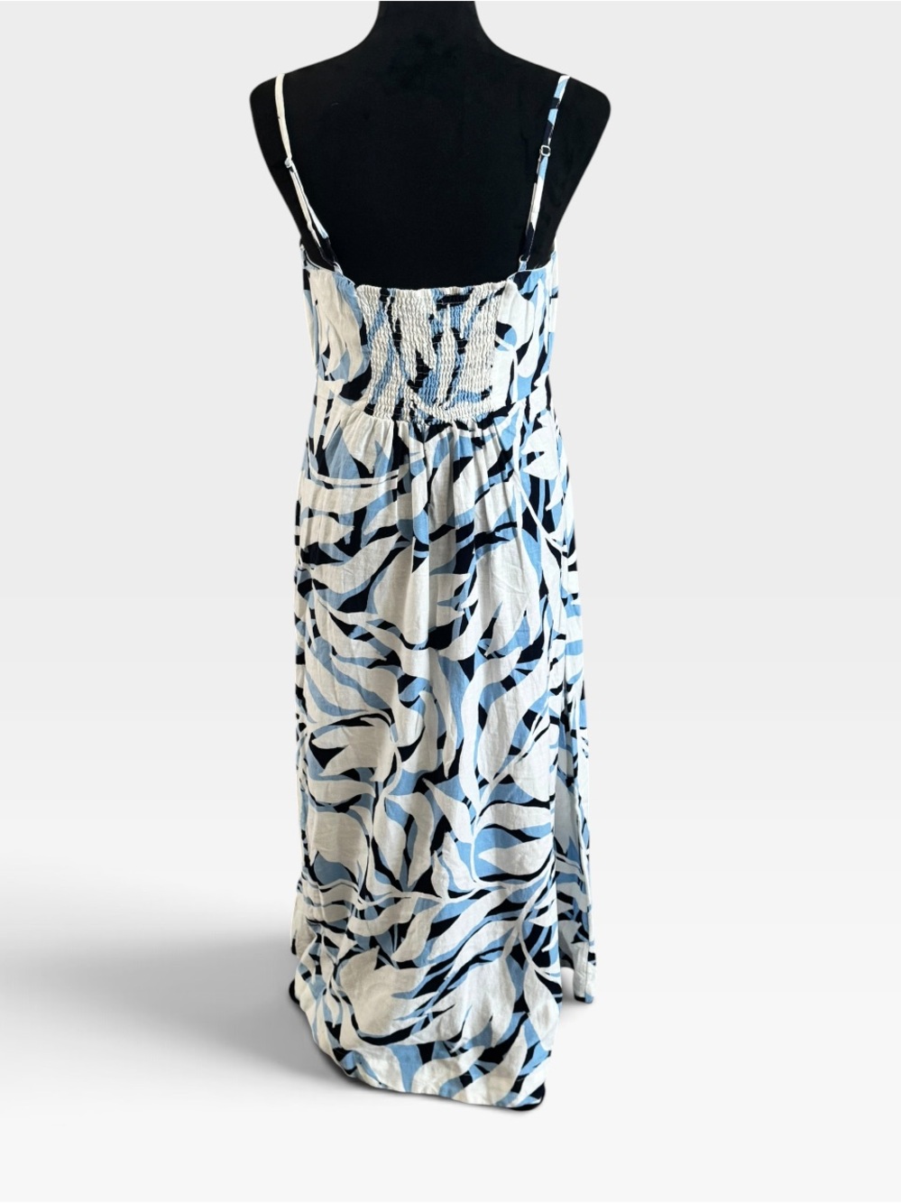 Nicole Miller New York Linen Blend Blue / White Geo Printed Midi Dress Sz 14 new - Picture 6 of 13
